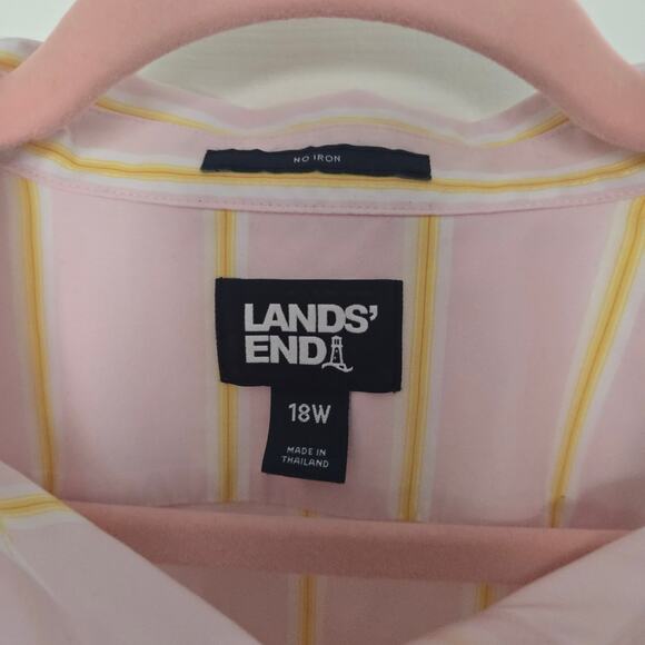 Lands' End Pink Pinestripe Button Down Blouse Plus Size No Iron Cotton 18W - Picture 2 of 11